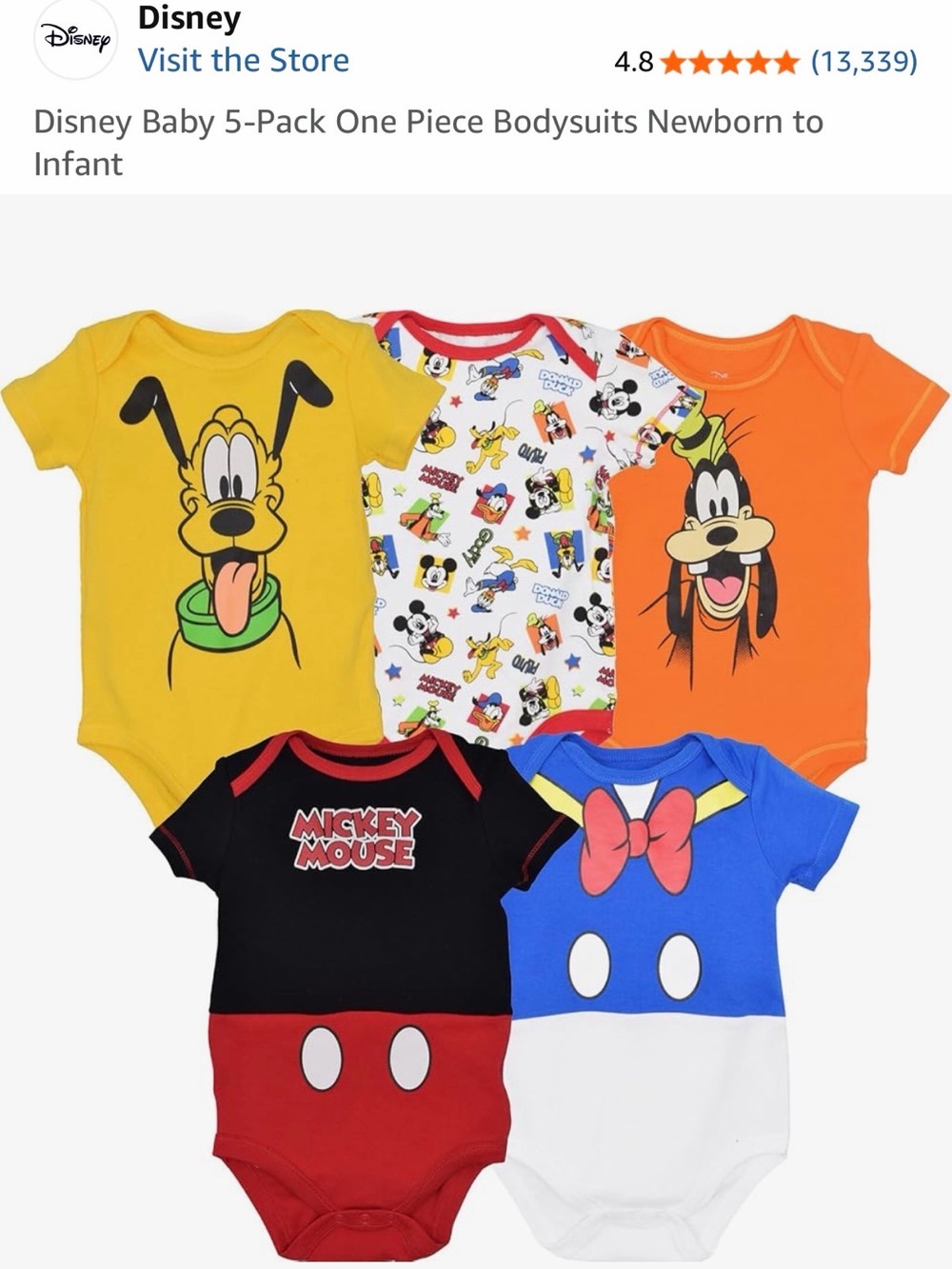 Disney Baby 5-Pack Mickey & Friends One-Piece Bodysuits - Multi Color